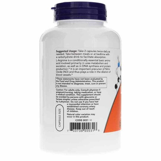 L-Arginine Capsules 500 Mg, NOW